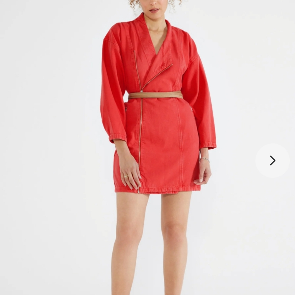 NWT Etica Charley Biker Dress Denim Fiery Red